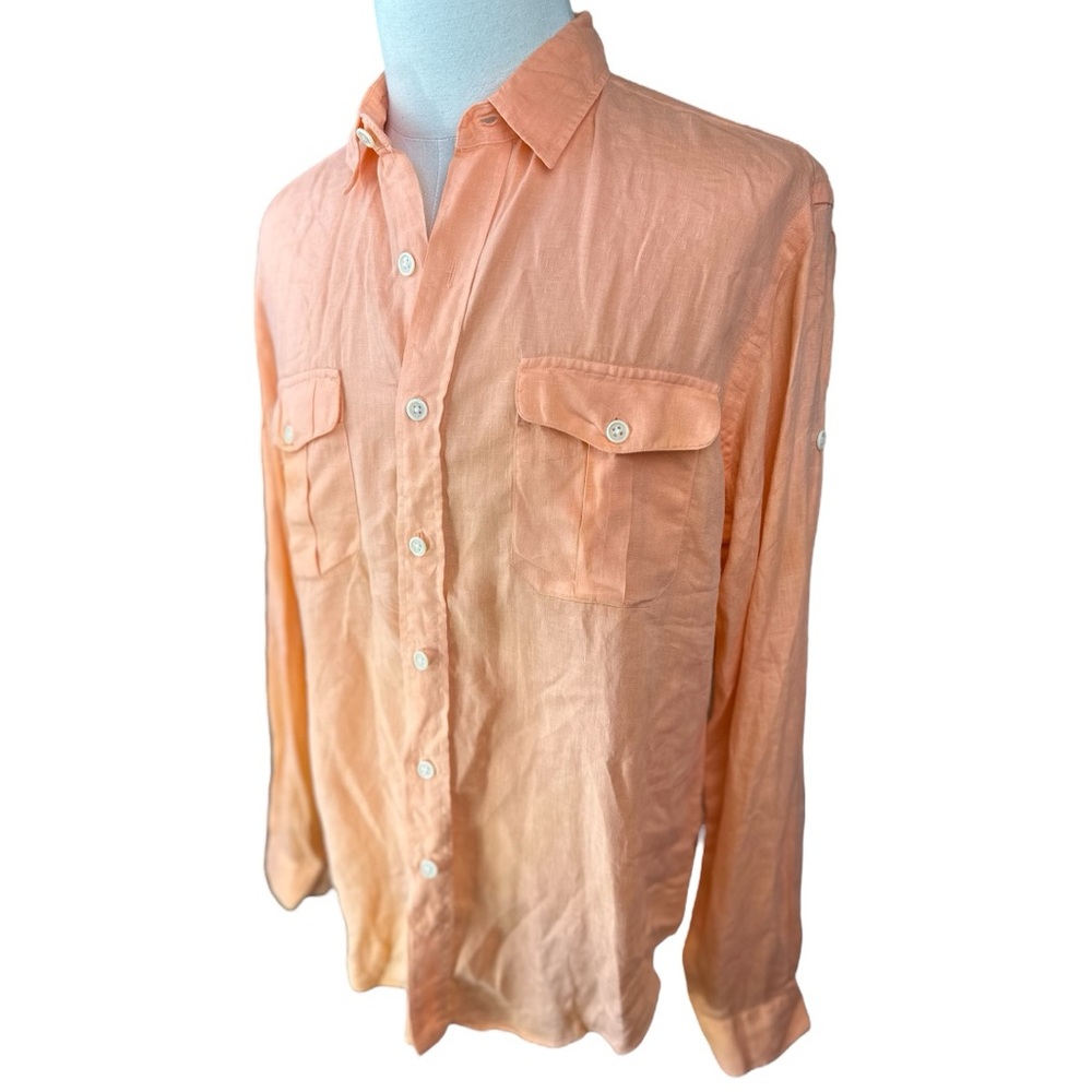 Polo by Ralph Lauren SZ Large tangerine‎  Epaulets Military-double pocket shirt